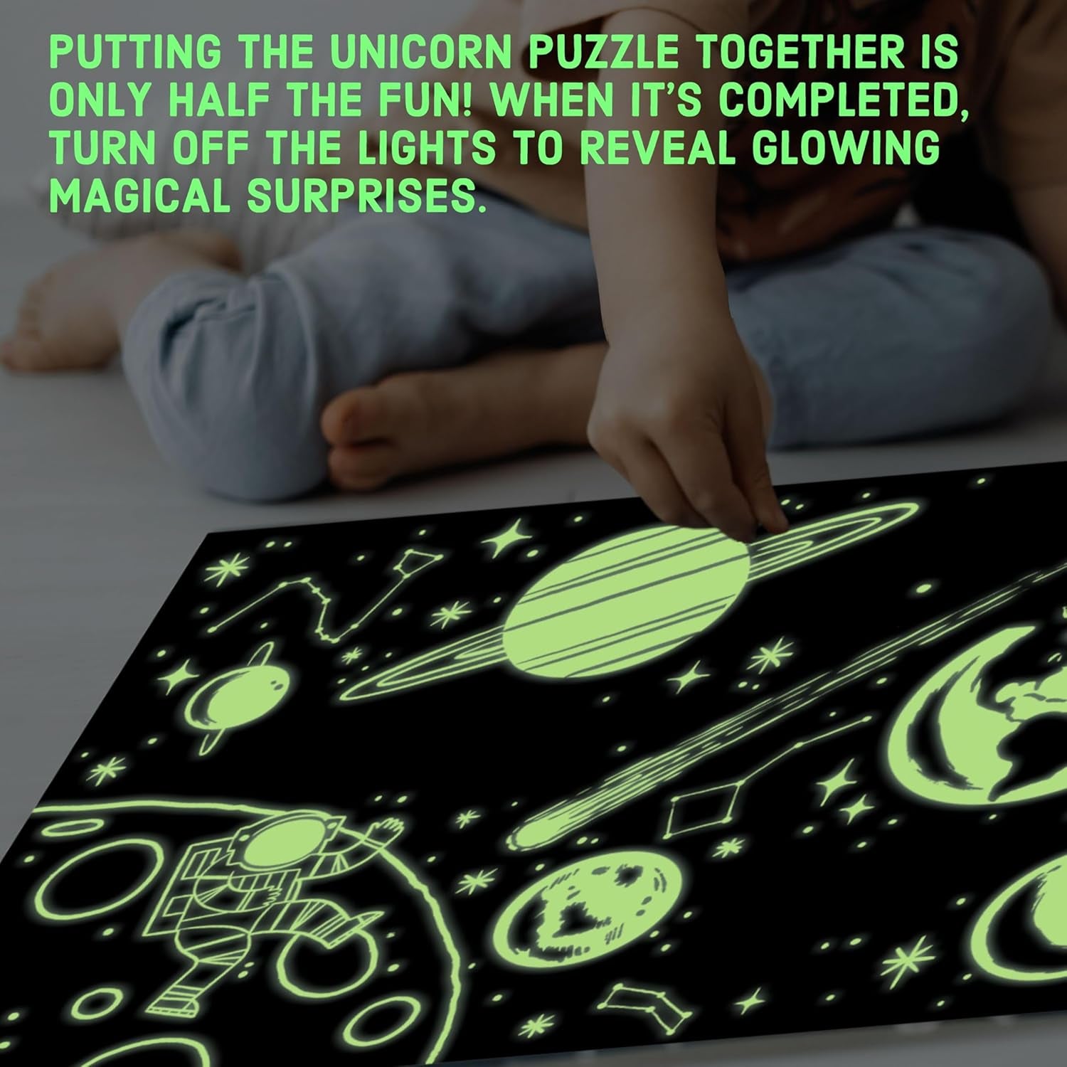 Outer Space 100-Piece Glow-in-the-Dark Jigsaw Puzzle Featuring a Captivating Scene of Planets and Stars with Hidden Details