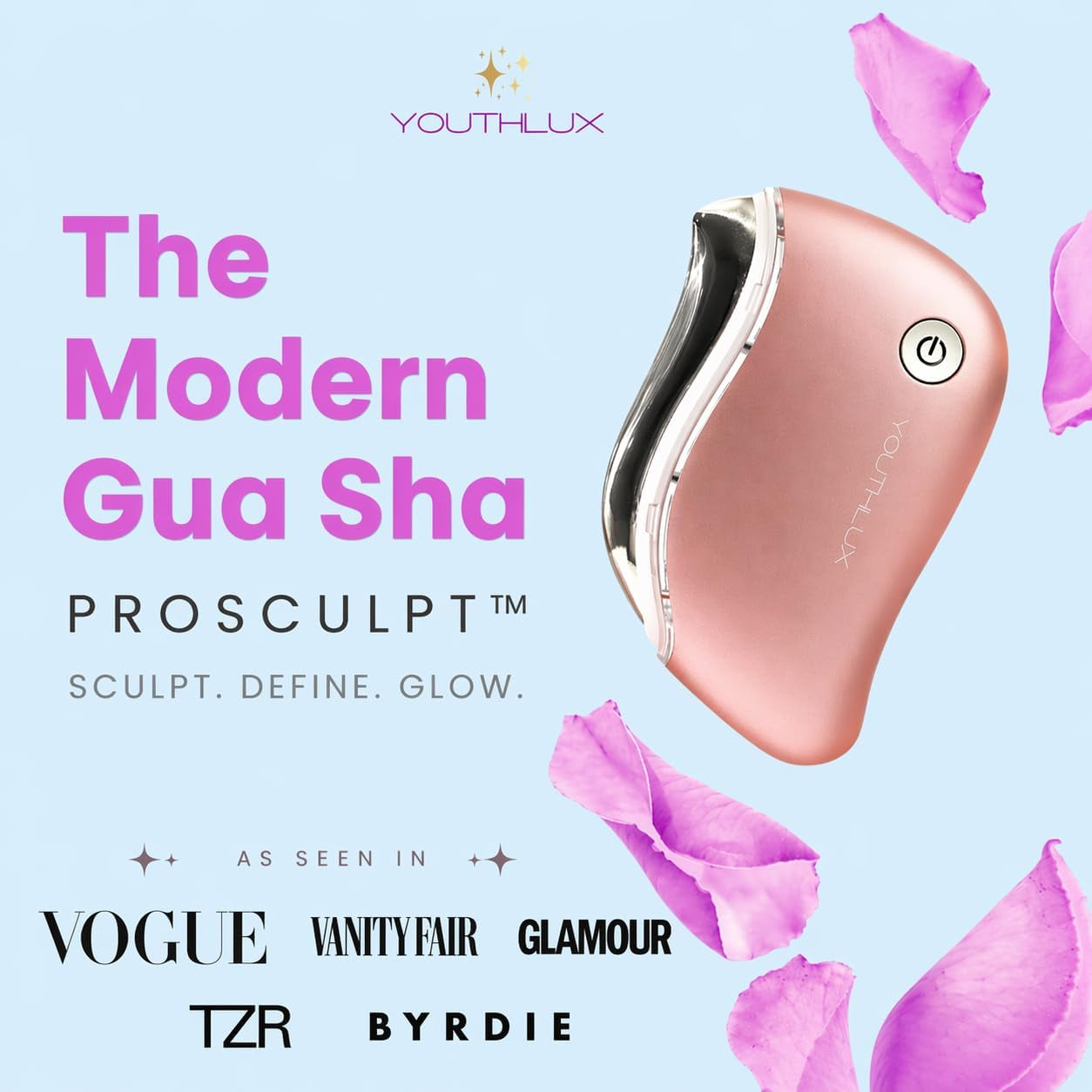 Prosculpt Heated Gua Sha Facial Massager – Electric Guasha Tool for Face Sculpting, Relaxation & Skincare | Soothing Vibration Facial Massage Tool with Contoured Design (Rose Gold)