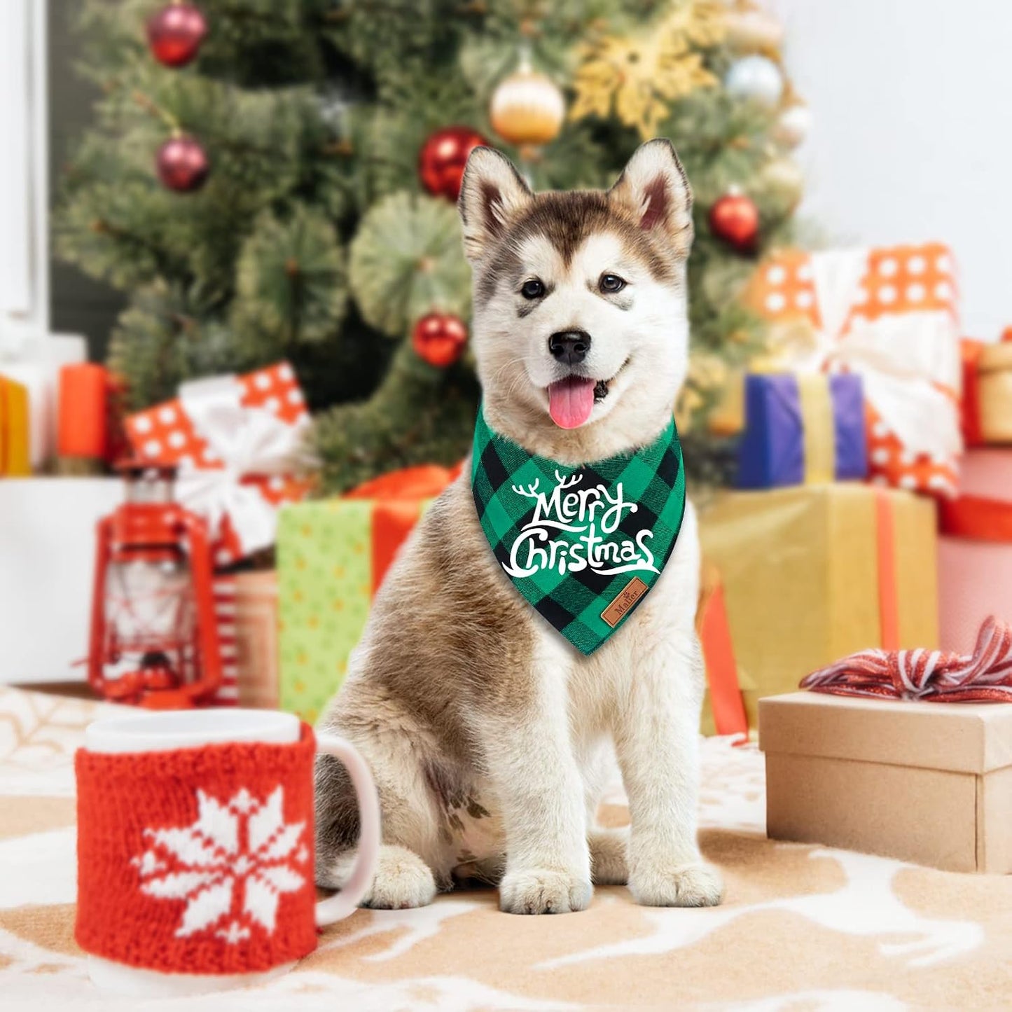 2 Pack Christmas Classic Buffalo Plaid Dog Bandanas - Scarf Triangle Bibs Kerchief Merry Christmas Pet Costume for Small Medium Large Dogs Cats Pets (Christmas 1, X-Large)