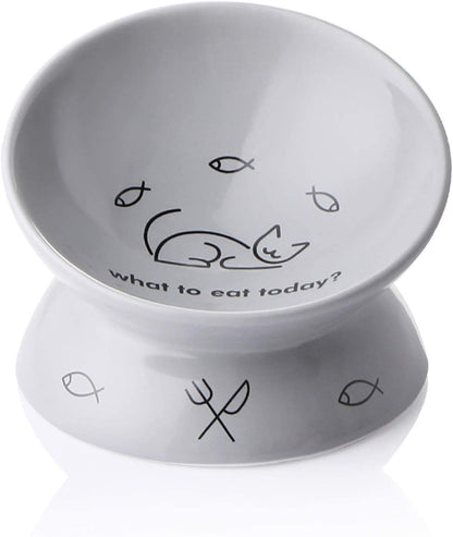Sweejar Elevated Ceramic Cat Bowls for Food and Water, Slanted Design for Spine Protection and Stress-Free Feeding, Backflow Prevention, Gray