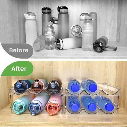 Water Bottle Storage Organizer Set - 2 Pack Stackable Cabinet Rack for Efficient Water Bottle Management