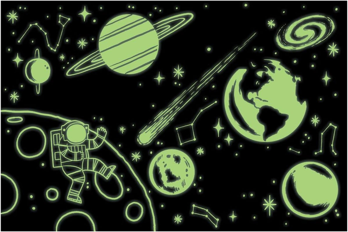 Outer Space 100-Piece Glow-in-the-Dark Jigsaw Puzzle Featuring a Captivating Scene of Planets and Stars with Hidden Details