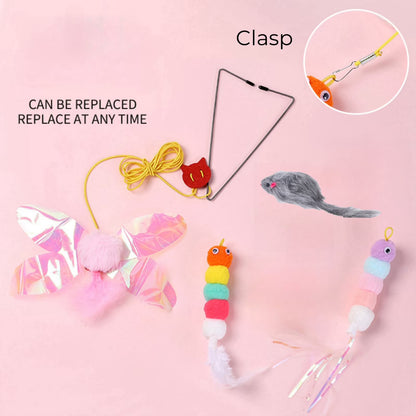 Indoor Cat Toys Set: Rainbow Feather Wand Teasers for Interactive Play and Exercise - 4 Pack