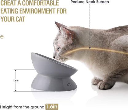 Sweejar Elevated Ceramic Cat Bowls for Food and Water, Slanted Design for Spine Protection and Stress-Free Feeding, Backflow Prevention, Gray
