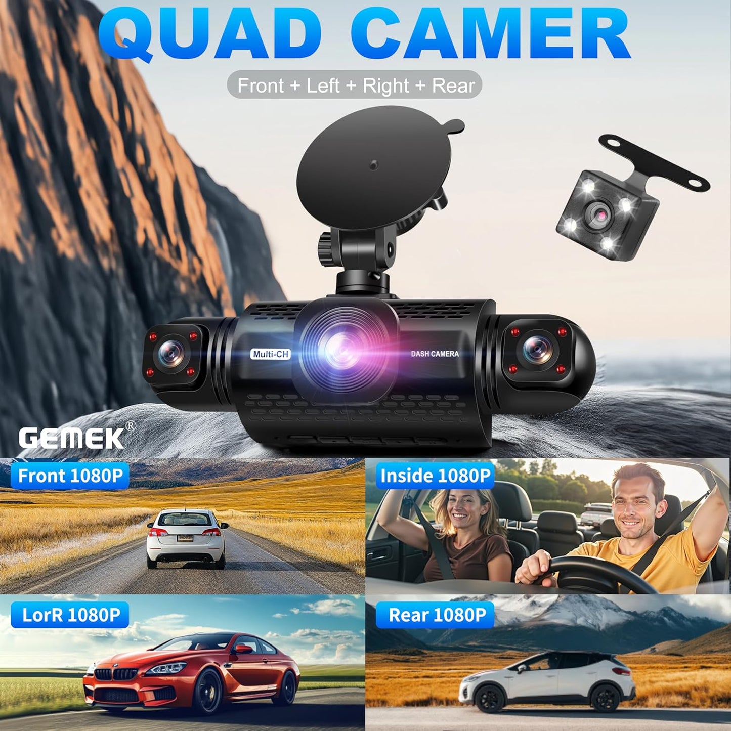 4-Channel 360° Dash Cam with 5G Wi-Fi and APP Control, 2K Front, Rear, and Side Cameras, Includes Free 64GB TF Card, G-Sensor, Night Vision, and 24-Hour Parking Mode, with Keyboard Wrist Rest Pad
