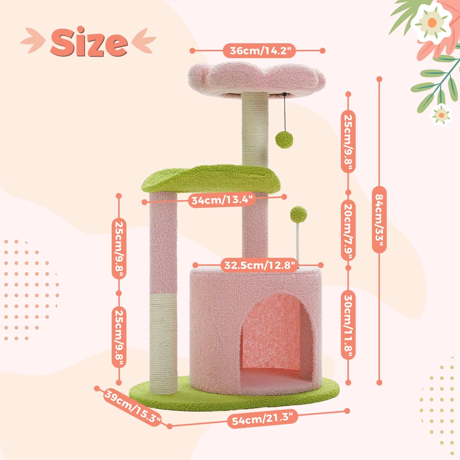 Cactus-Inspired Cat Tree with Curved Perch, Removable Top Bed, and Integrated Scratching Post for Indoor Cats