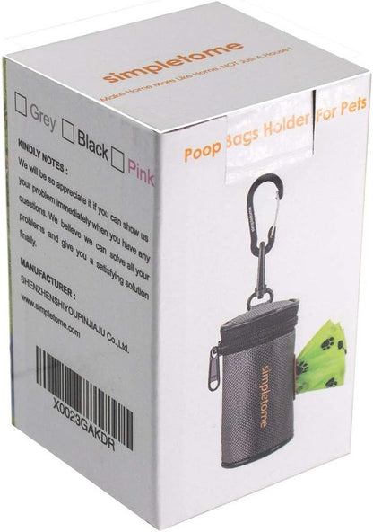 1680D Oxford Dog Poop Bag Holder with Clip for Leash or Belt, Dark Gray | with 15Pcs Dog Waste Bags-1 Roll | Smoothly YKK Zipper | Orange Lining | Reinforced Sewing,More Durable | Color Box Package