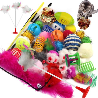 32-Pack Assorted Cat Toys for Indoor Cats and Kittens, Including Balls with Bells, Feather Toys, Mouse Toys, Crinkle Balls, and Catnip Toys