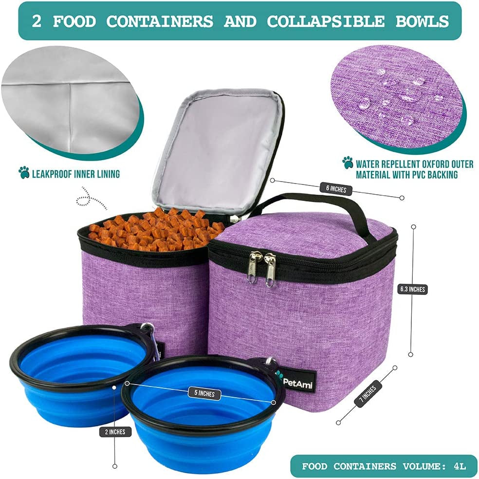 Airline-Approved Dog Travel Backpack - Versatile Pet Camping and Hiking Accessories with Food Container, Collapsible Bowls, and Diaper Bag - Perfect Gift for Dog Moms - Purple