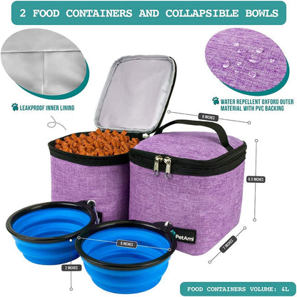 Airline-Approved Dog Travel Backpack - Versatile Pet Camping and Hiking Accessories with Food Container, Collapsible Bowls, and Diaper Bag - Perfect Gift for Dog Moms - Purple
