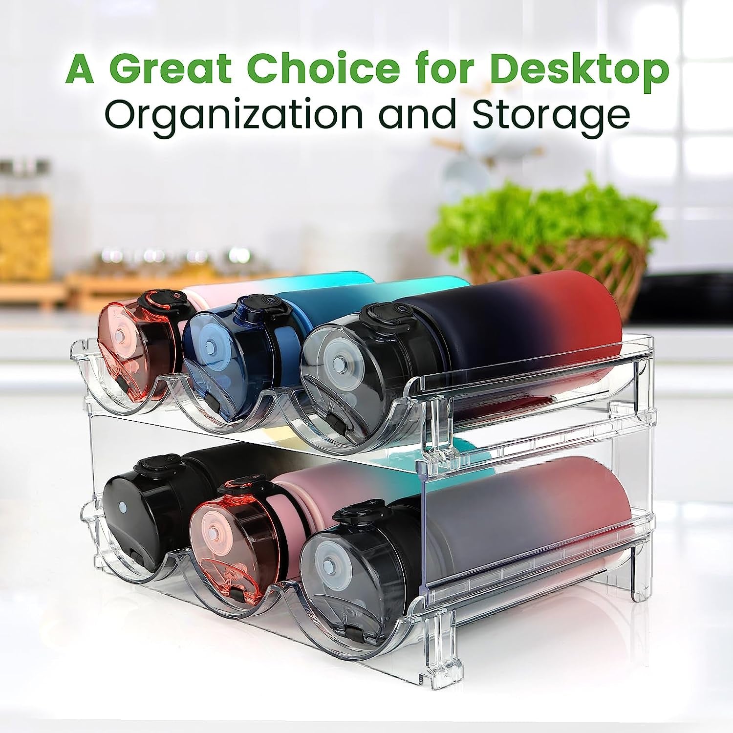 Water Bottle Storage Organizer Set - 2 Pack Stackable Cabinet Rack for Efficient Water Bottle Management