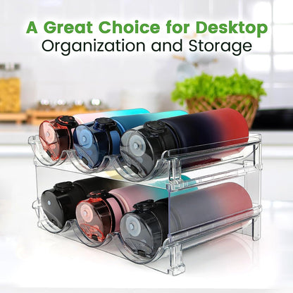 Water Bottle Storage Organizer Set - 2 Pack Stackable Cabinet Rack for Efficient Water Bottle Management