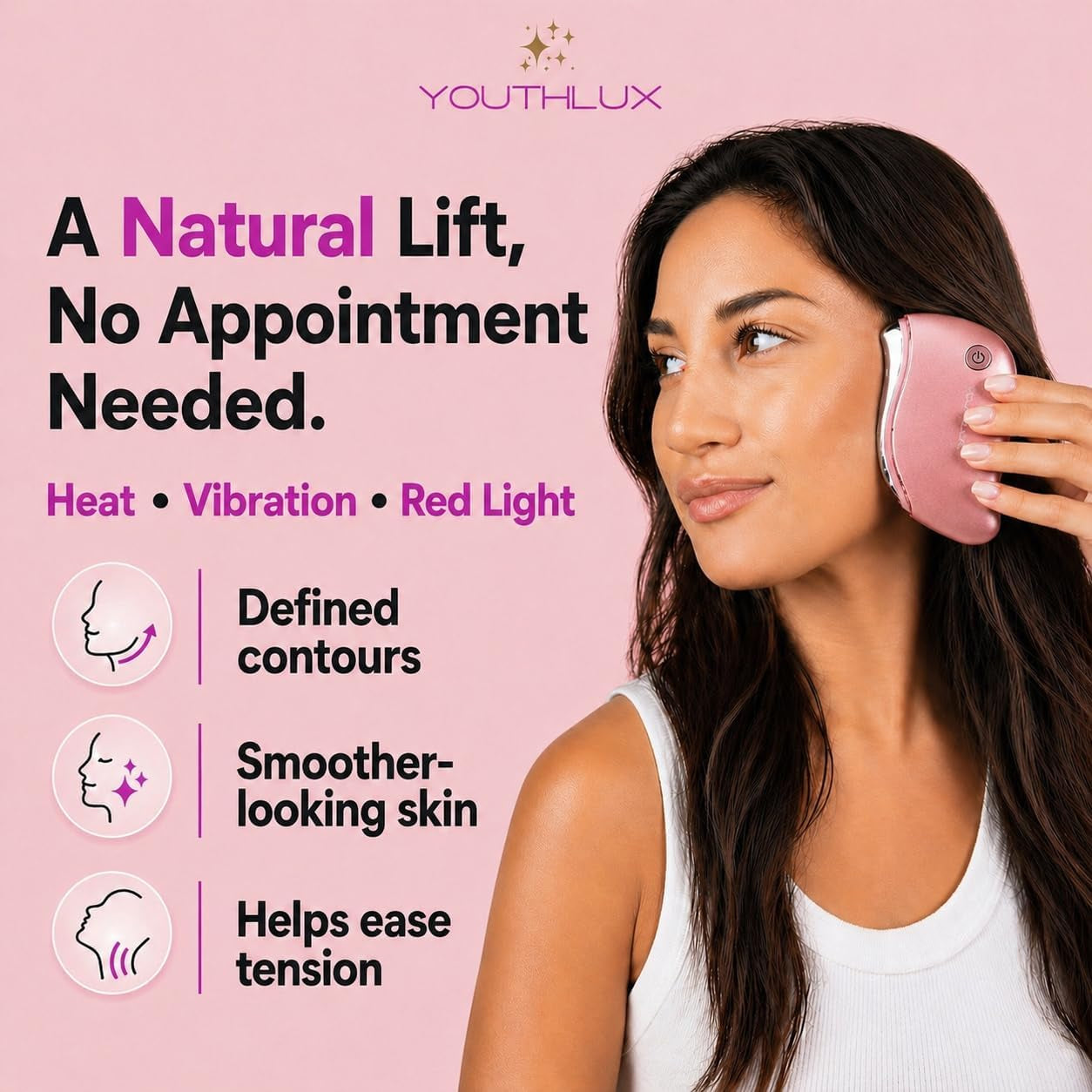 Prosculpt Heated Gua Sha Facial Massager – Electric Guasha Tool for Face Sculpting, Relaxation & Skincare | Soothing Vibration Facial Massage Tool with Contoured Design (Rose Gold)