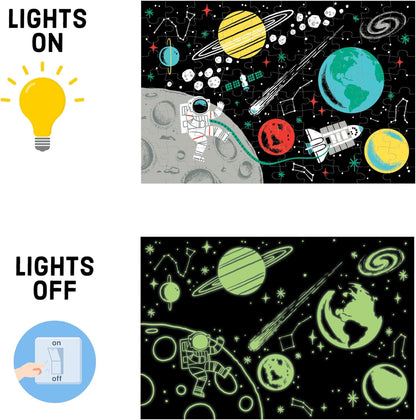 Outer Space 100-Piece Glow-in-the-Dark Jigsaw Puzzle Featuring a Captivating Scene of Planets and Stars with Hidden Details