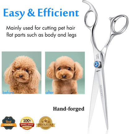 7-Inch Ergonomic Dog Grooming Scissors with Offset Handle and Jewelled Screw - Premium Cat Trimming Kit, Sharp and Comfortable, Ideal Christmas Gift