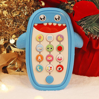Baby Shark Cell Phone Toy with Removable Teether Case, Adjustable Volume, Light and Music Features - Educational Play Toy for Infants and Toddlers, Ideal Holiday or Birthday Gift for Boys and Girls Aged 12 Months (Blue)