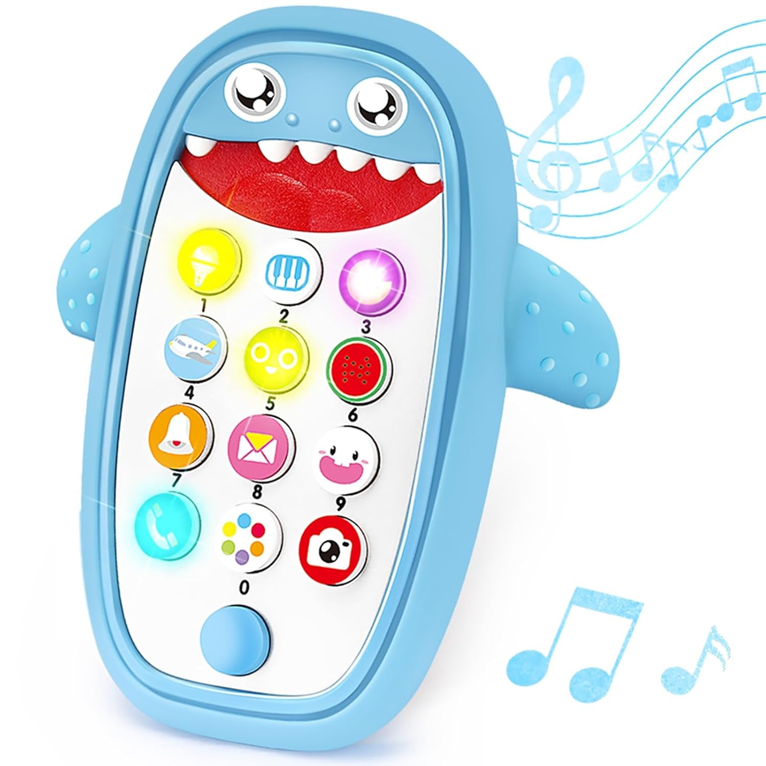 Baby Shark Cell Phone Toy with Removable Teether Case, Adjustable Volume, Light and Music Features - Educational Play Toy for Infants and Toddlers, Ideal Holiday or Birthday Gift for Boys and Girls Aged 12 Months (Blue)