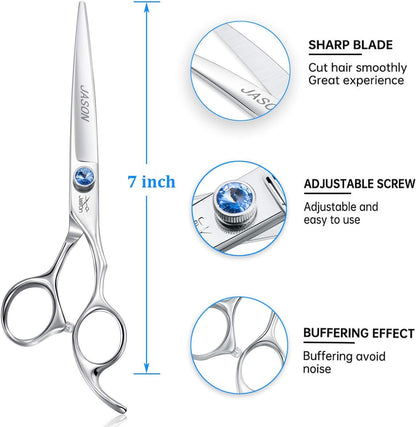 7-Inch Ergonomic Dog Grooming Scissors with Offset Handle and Jewelled Screw - Premium Cat Trimming Kit, Sharp and Comfortable, Ideal Christmas Gift