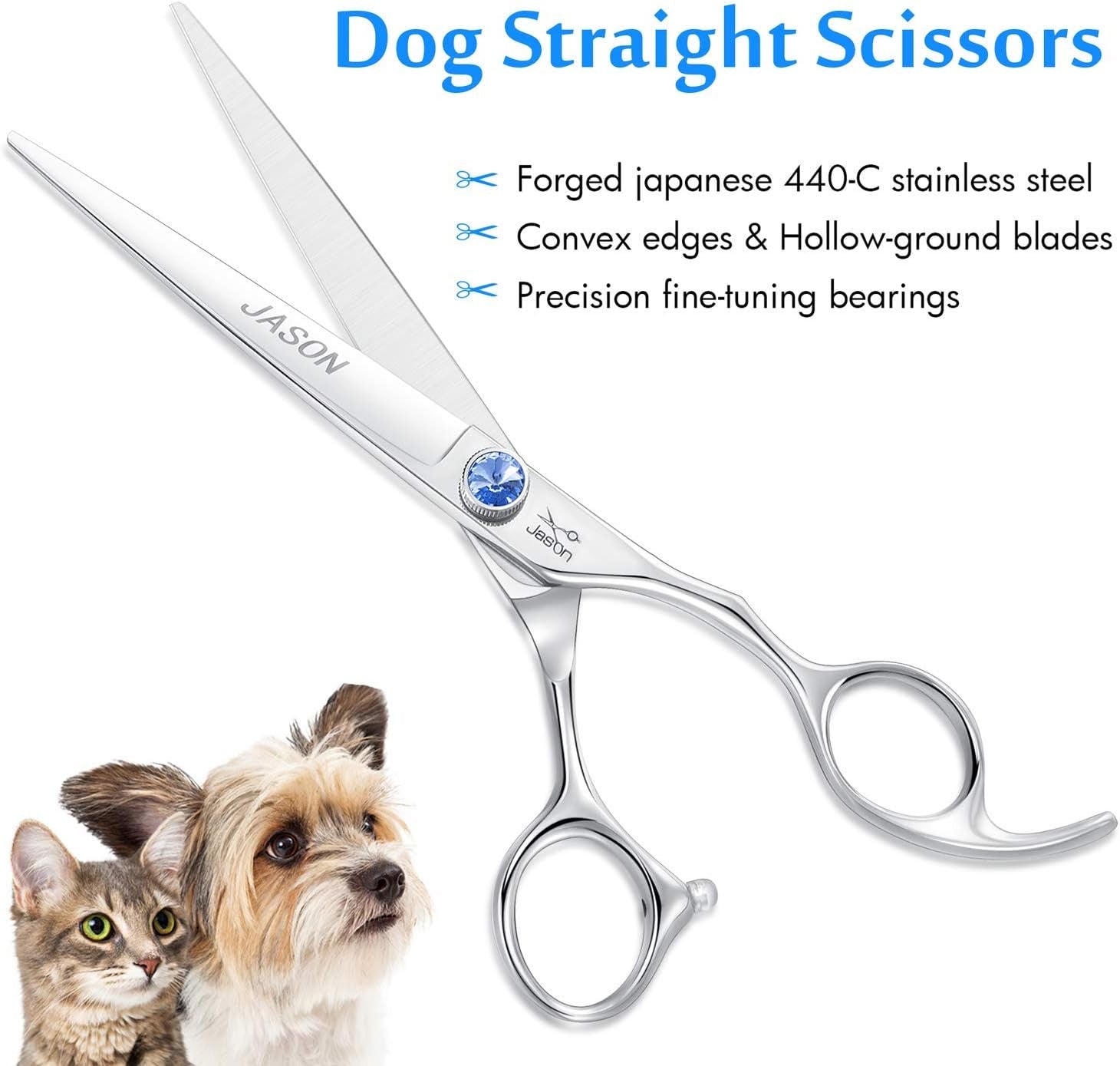 7-Inch Ergonomic Dog Grooming Scissors with Offset Handle and Jewelled Screw - Premium Cat Trimming Kit, Sharp and Comfortable, Ideal Christmas Gift