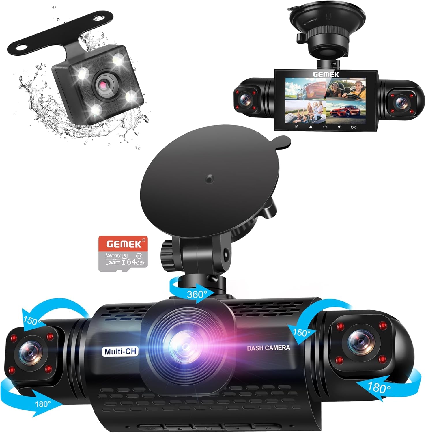4-Channel 360° Dash Cam with 5G Wi-Fi and APP Control, 2K Front, Rear, and Side Cameras, Includes Free 64GB TF Card, G-Sensor, Night Vision, and 24-Hour Parking Mode, with Keyboard Wrist Rest Pad