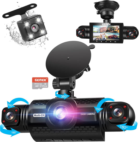 4-Channel 360° Dash Cam with 5G Wi-Fi and APP Control, 2K Front, Rear, and Side Cameras, Includes Free 64GB TF Card, G-Sensor, Night Vision, and 24-Hour Parking Mode, with Keyboard Wrist Rest Pad