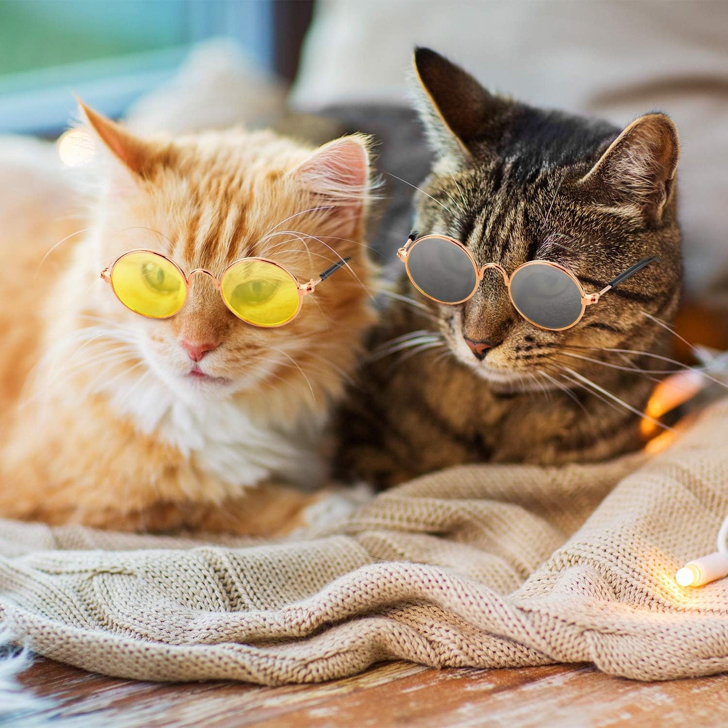 10-Piece Set of Round Metal Sunglasses for Cats and Dogs - Classic Retro Pet Glasses for Cosplay, Parties, and Photo Props (Mixed Colors)
