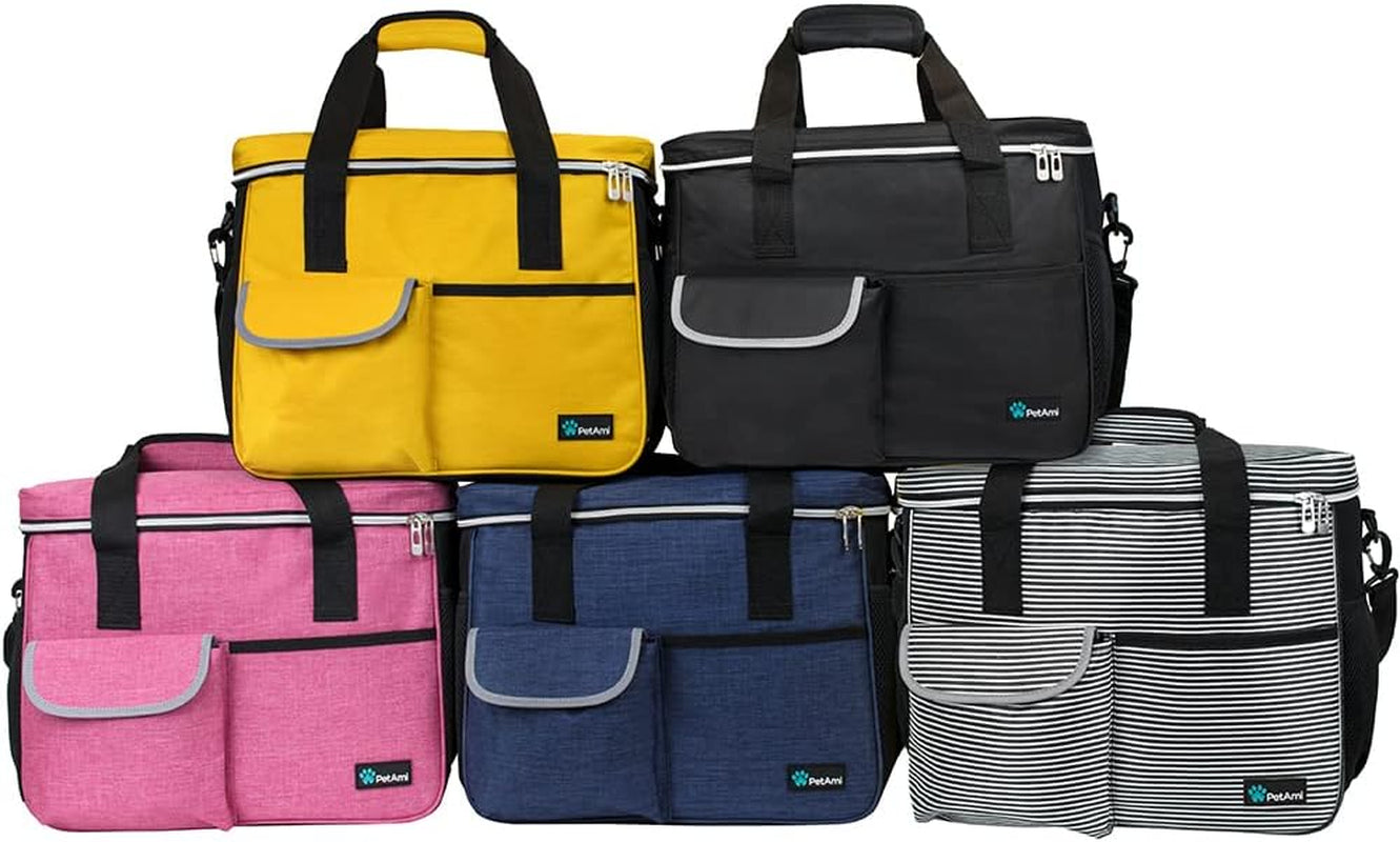 Pet Travel Organizer Bag with Food Containers and Collapsible Bowls, Medium Size, Yellow, Ideal for Weekend Road Trips and Camping Essentials