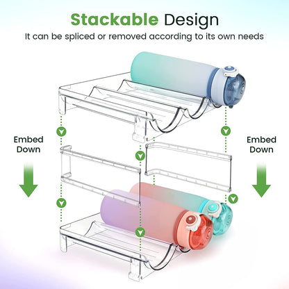 Water Bottle Storage Organizer Set - 2 Pack Stackable Cabinet Rack for Efficient Water Bottle Management