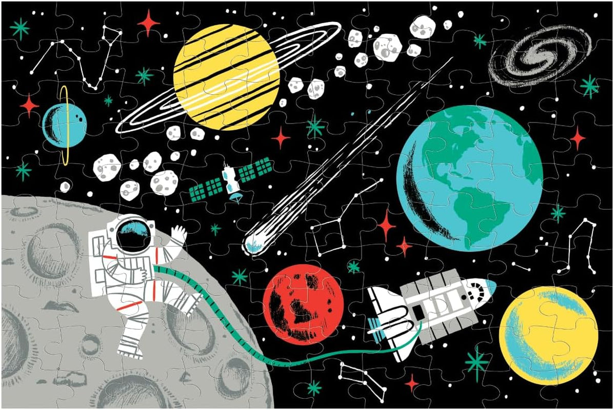 Outer Space 100-Piece Glow-in-the-Dark Jigsaw Puzzle Featuring a Captivating Scene of Planets and Stars with Hidden Details