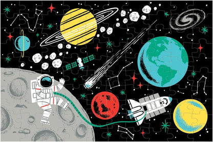 Outer Space 100-Piece Glow-in-the-Dark Jigsaw Puzzle Featuring a Captivating Scene of Planets and Stars with Hidden Details