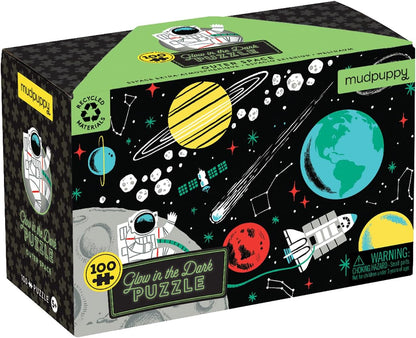 Outer Space 100-Piece Glow-in-the-Dark Jigsaw Puzzle Featuring a Captivating Scene of Planets and Stars with Hidden Details