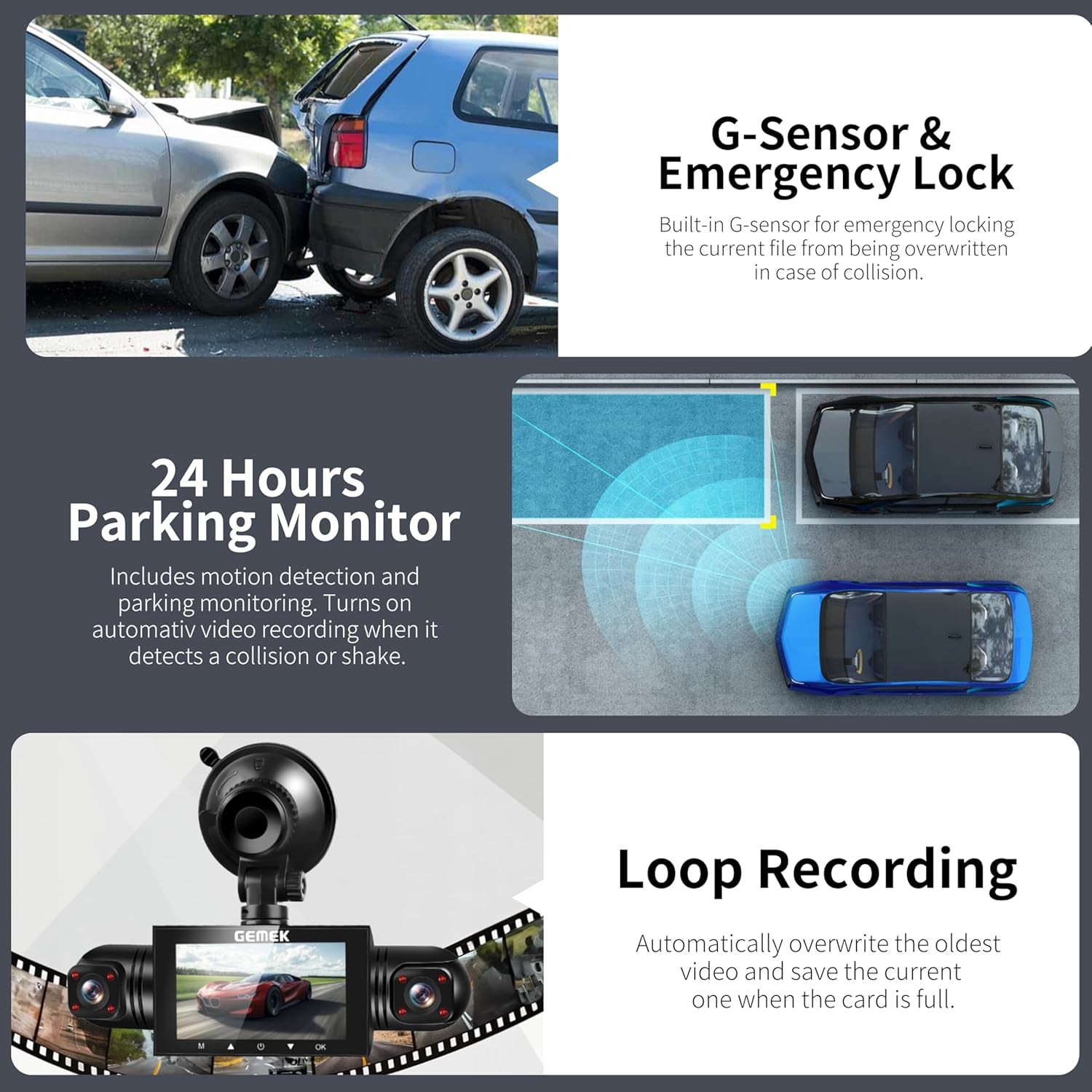 4-Channel 360° Dash Cam with 5G Wi-Fi and APP Control, 2K Front, Rear, and Side Cameras, Includes Free 64GB TF Card, G-Sensor, Night Vision, and 24-Hour Parking Mode, with Keyboard Wrist Rest Pad