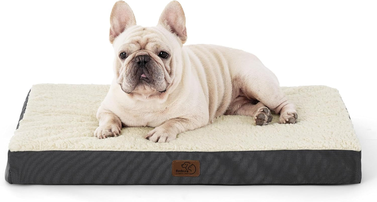 Bedsure Medium Dog Bed - Comfortable Flat Puppy Bed with Removable Washable Cover, Orthopedic Egg Crate Foam Mat for Pets up to 30 lbs