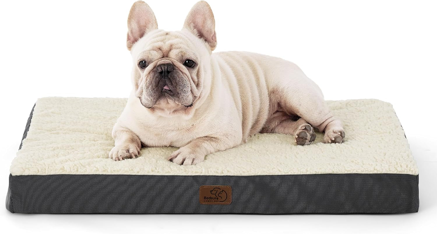 Bedsure Medium Dog Bed - Comfortable Flat Puppy Bed with Removable Washable Cover, Orthopedic Egg Crate Foam Mat for Pets up to 30 lbs