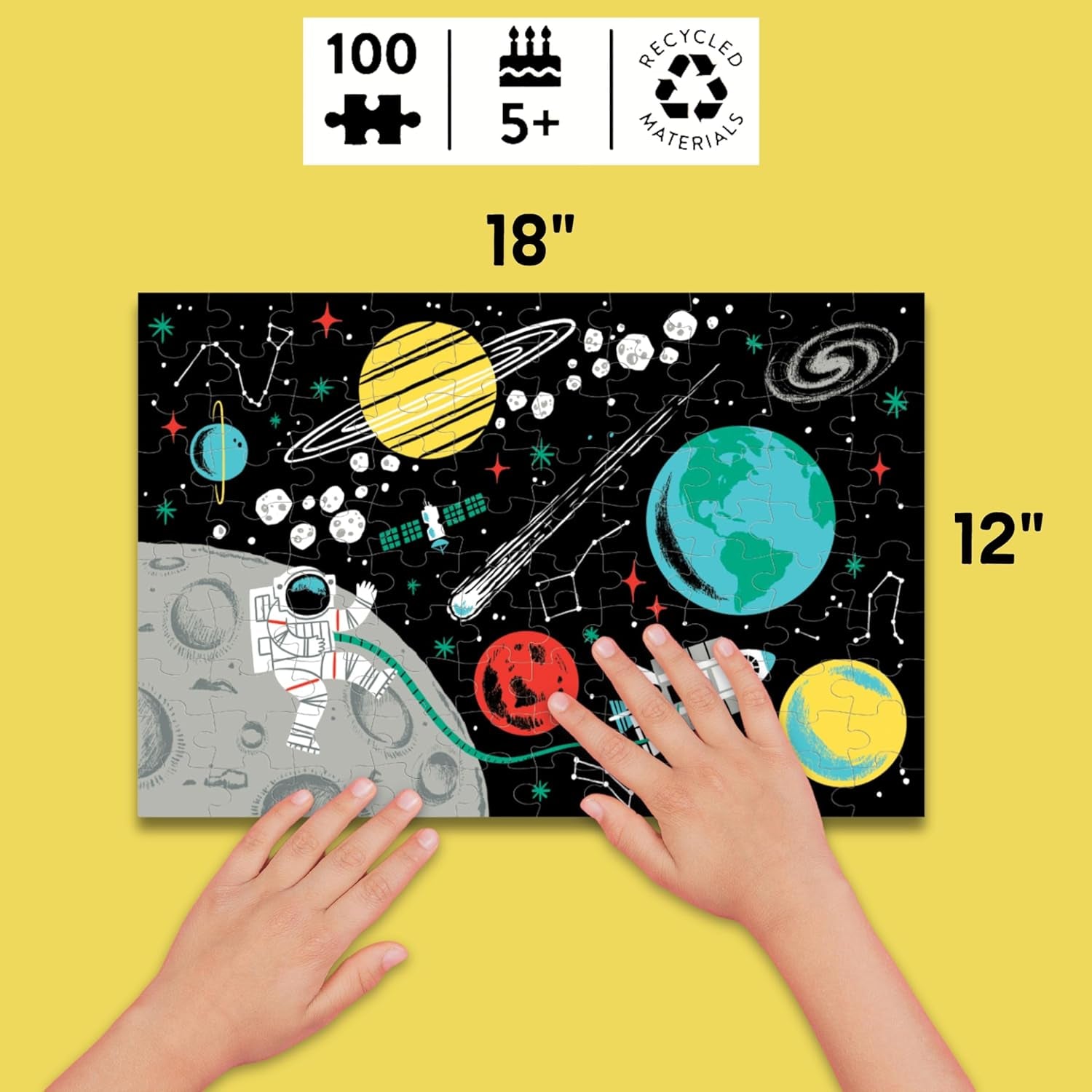 Outer Space 100-Piece Glow-in-the-Dark Jigsaw Puzzle Featuring a Captivating Scene of Planets and Stars with Hidden Details