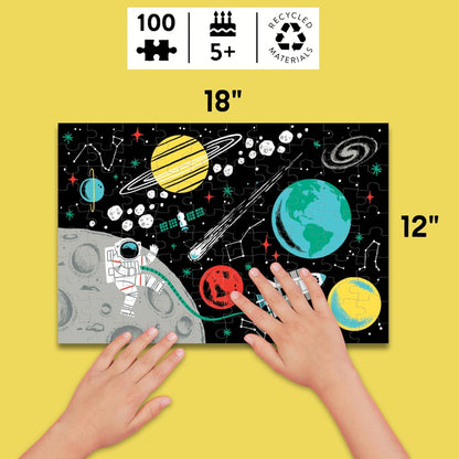 Outer Space 100-Piece Glow-in-the-Dark Jigsaw Puzzle Featuring a Captivating Scene of Planets and Stars with Hidden Details
