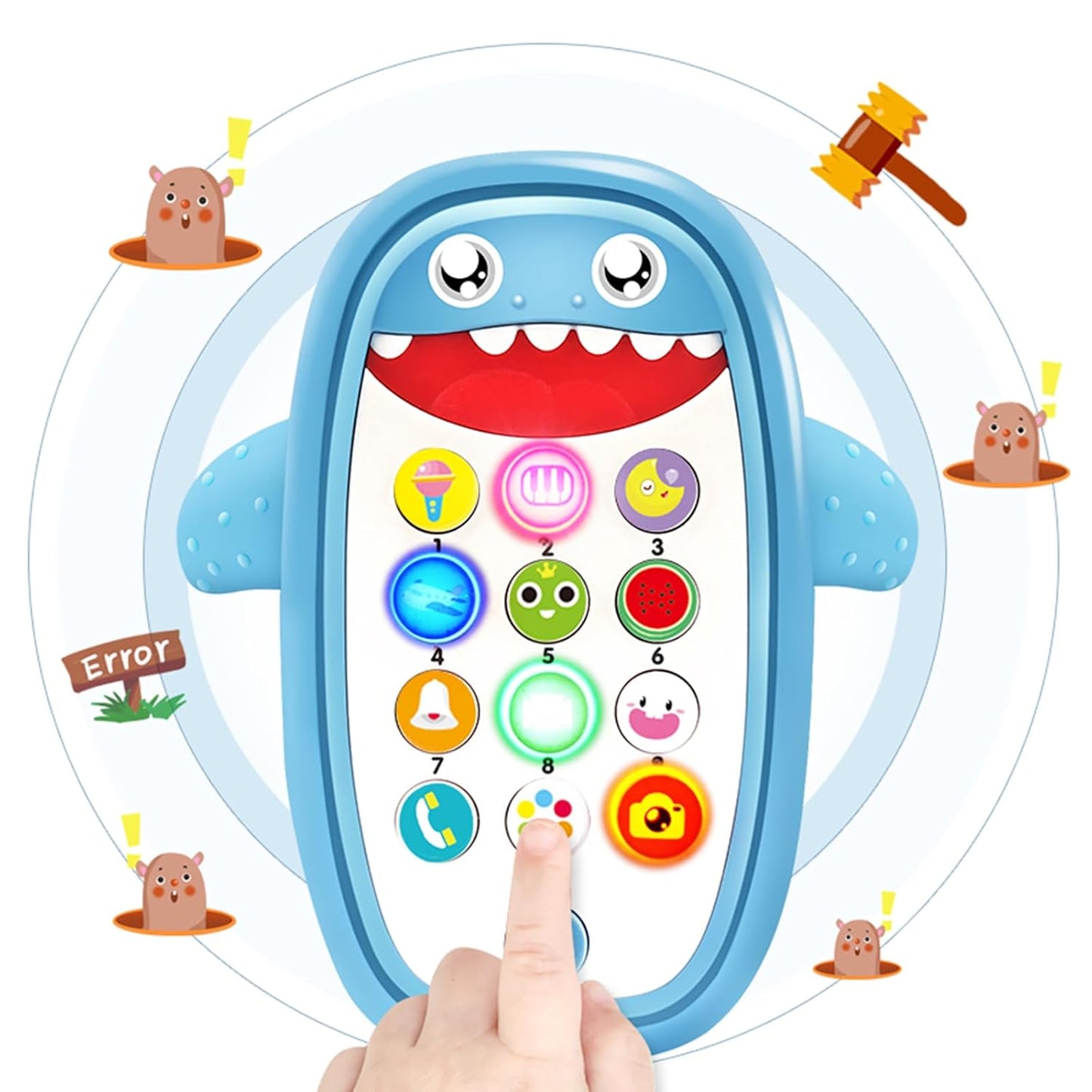 Baby Shark Cell Phone Toy with Removable Teether Case, Adjustable Volume, Light and Music Features - Educational Play Toy for Infants and Toddlers, Ideal Holiday or Birthday Gift for Boys and Girls Aged 12 Months (Blue)
