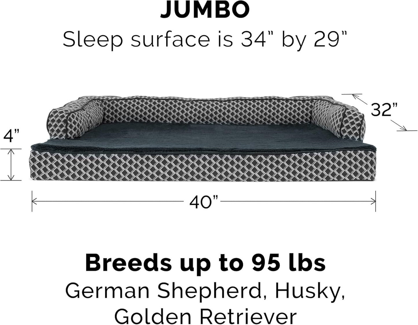 Jumbo Plush Replacement Dog Bed Cover - Comfy Sofa-Style, Machine Washable in Diamond Gray