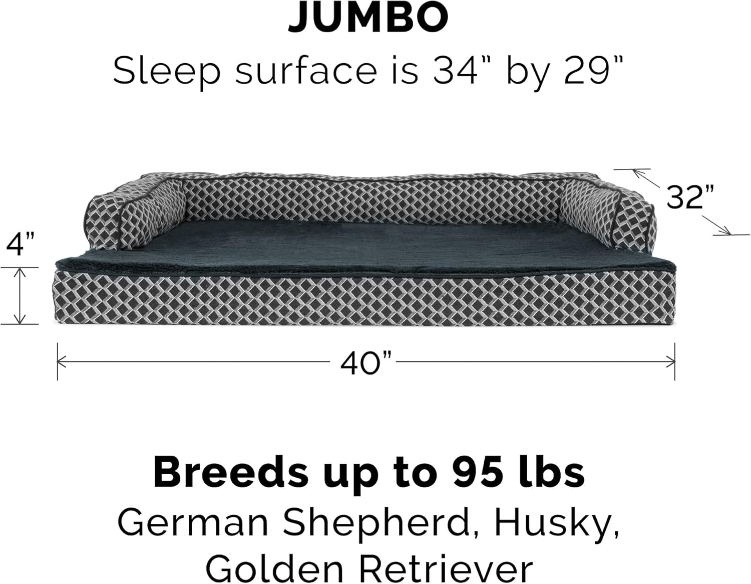 Jumbo Plush Replacement Dog Bed Cover - Comfy Sofa-Style, Machine Washable in Diamond Gray