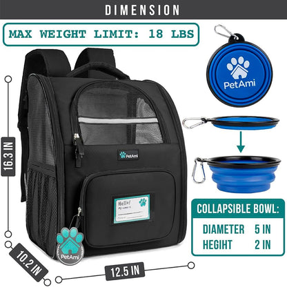 Dog Backpack Carrier for Small Medium Dogs Large Cats up to 18 Lbs, 2 Side Entry, Structured No-Collapse Frame, Airline Approved Ventilated Pet Backpack for Hiking Camping Travel Vet, Black