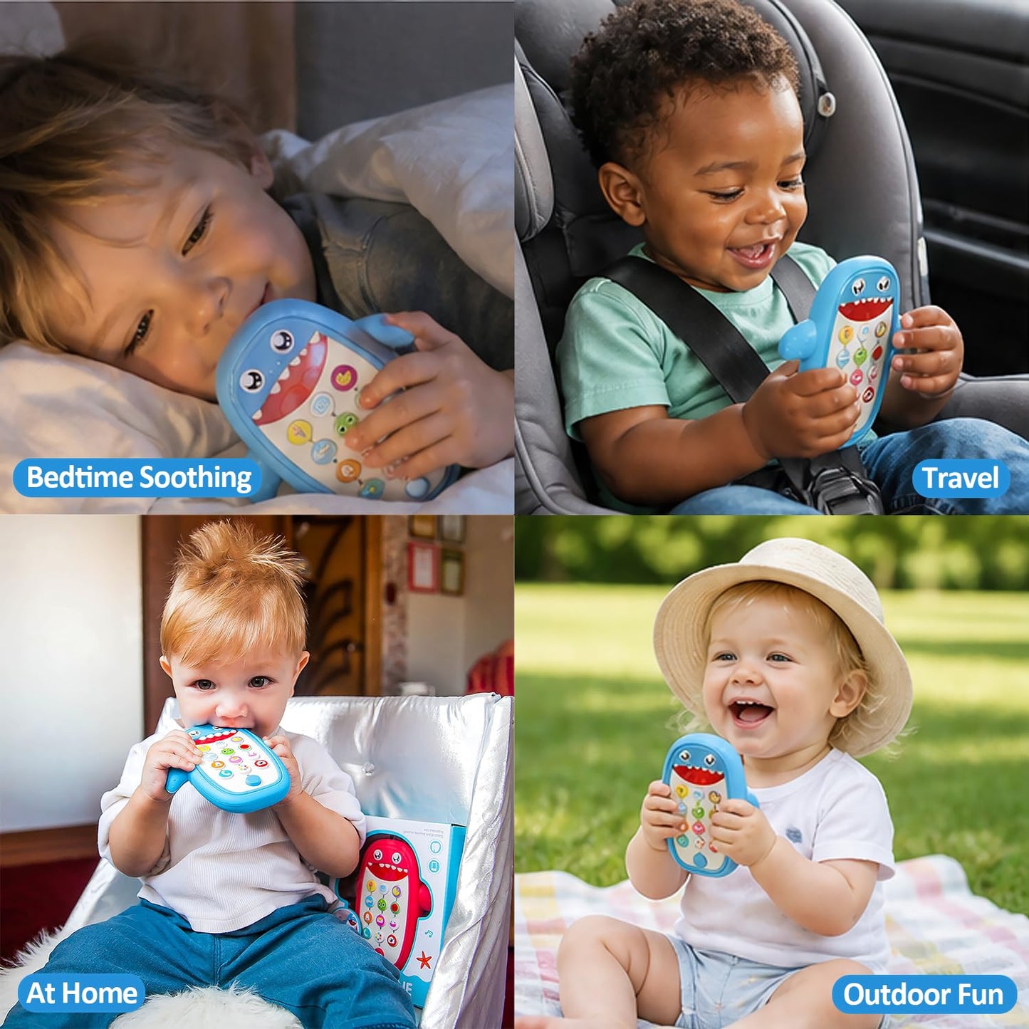 Baby Shark Cell Phone Toy with Removable Teether Case, Adjustable Volume, Light and Music Features - Educational Play Toy for Infants and Toddlers, Ideal Holiday or Birthday Gift for Boys and Girls Aged 12 Months (Blue)