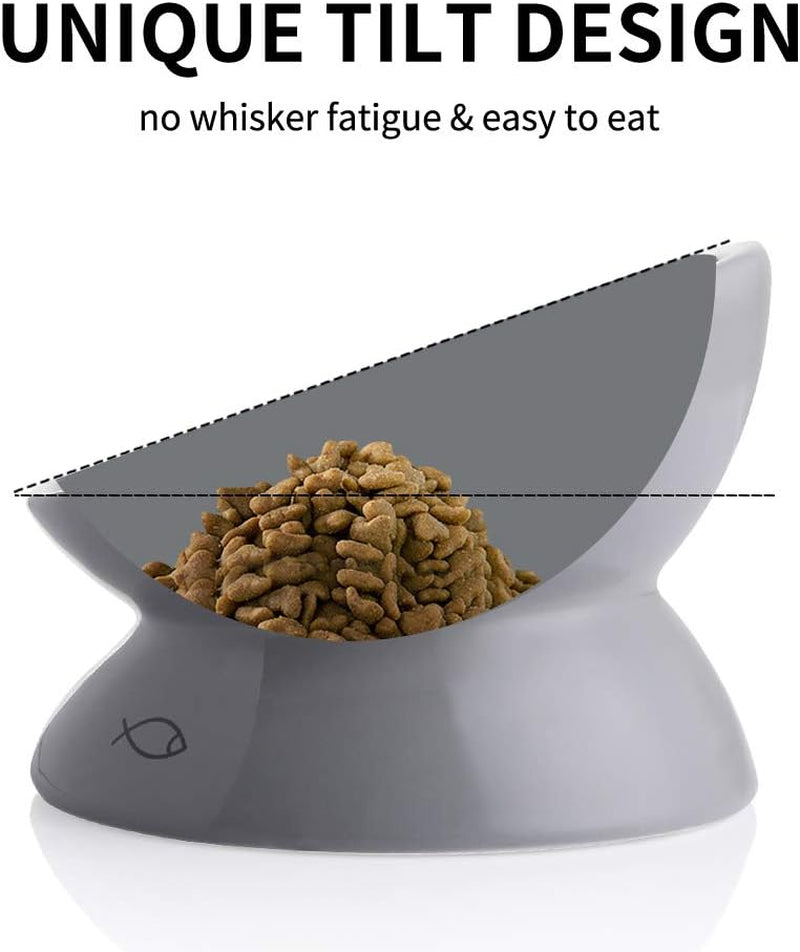 Sweejar Elevated Ceramic Cat Bowls for Food and Water, Slanted Design for Spine Protection and Stress-Free Feeding, Backflow Prevention, Gray