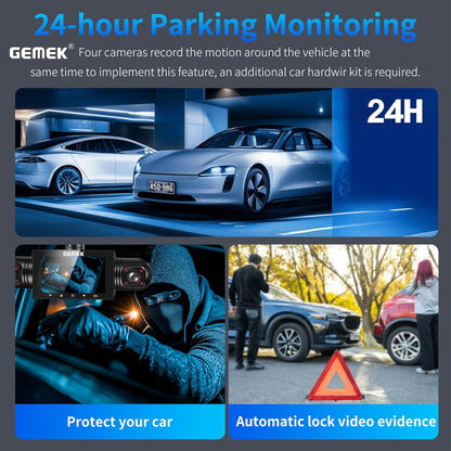 4-Channel 360° Dash Cam with 5G Wi-Fi and APP Control, 2K Front, Rear, and Side Cameras, Includes Free 64GB TF Card, G-Sensor, Night Vision, and 24-Hour Parking Mode, with Keyboard Wrist Rest Pad
