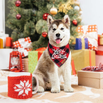 2 Pack Christmas Classic Buffalo Plaid Dog Bandanas - Scarf Triangle Bibs Kerchief Merry Christmas Pet Costume for Small Medium Large Dogs Cats Pets (Christmas 1, X-Large)
