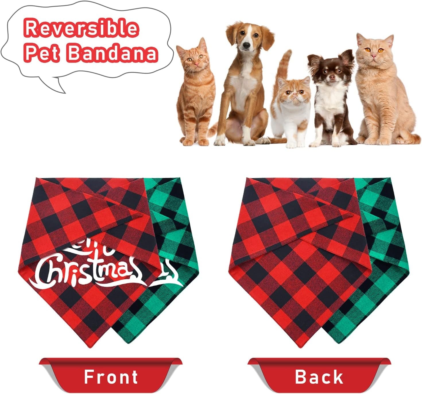 2 Pack Christmas Classic Buffalo Plaid Dog Bandanas - Scarf Triangle Bibs Kerchief Merry Christmas Pet Costume for Small Medium Large Dogs Cats Pets (Christmas 1, X-Large)