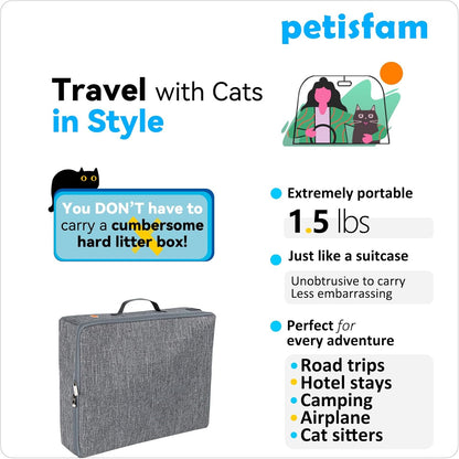 Portable Cat Travel Litter Box with Zipped Lid for Easy Containment and Convenience in Cars, Hotels, and Airplanes