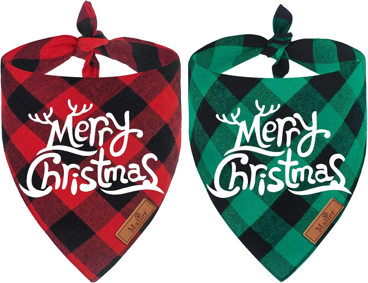 2 Pack Christmas Classic Buffalo Plaid Dog Bandanas - Scarf Triangle Bibs Kerchief Merry Christmas Pet Costume for Small Medium Large Dogs Cats Pets (Christmas 1, X-Large)